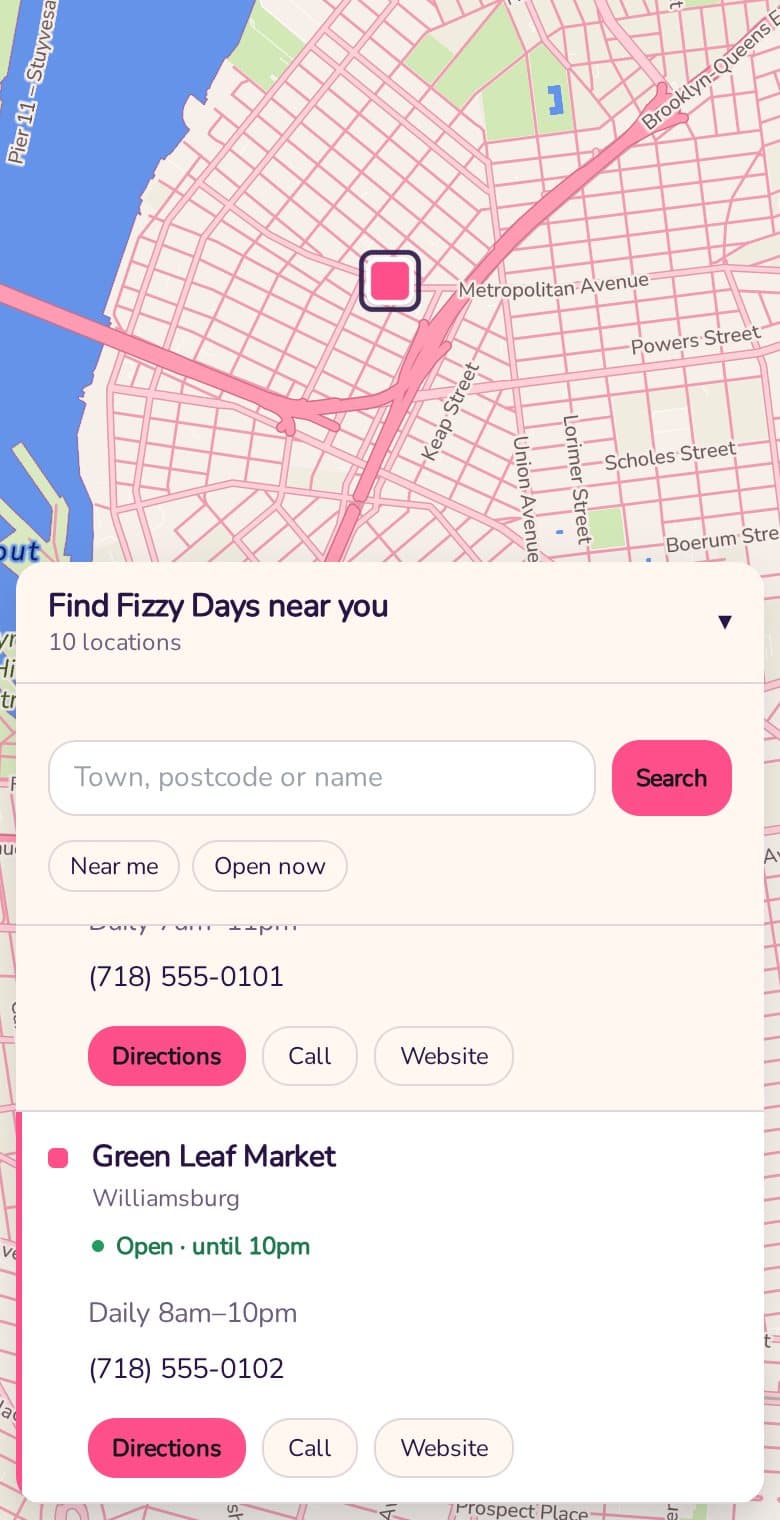 Fizzy Days: a Locations map designed by Mappio